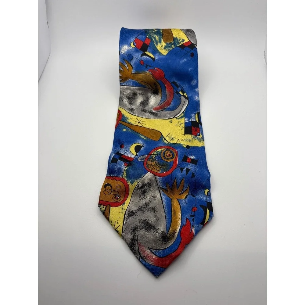 The Museum Company Miro Art Print Silk Tie Blue Abstract Surrealist Italy Mens
